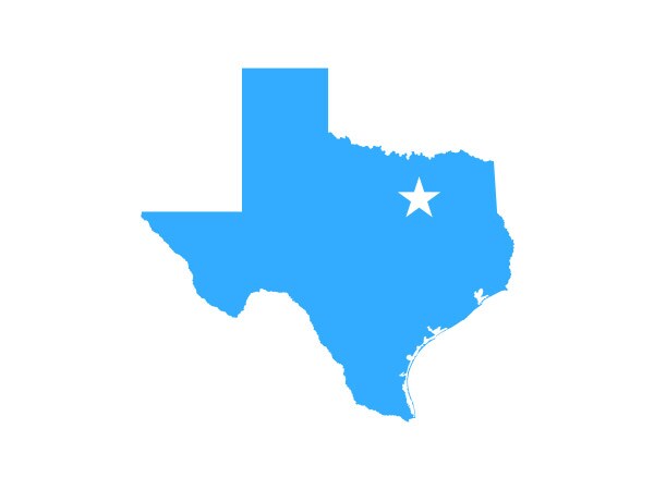 Silueta de Texas con una estrella que marca el Norte de Texas