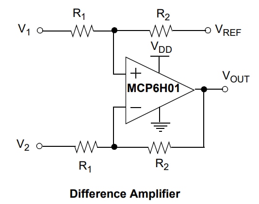 Application Circuit Diagram - Microchip Technology MCP6H01, MCP6H02, & MCP6H04 Op Amps