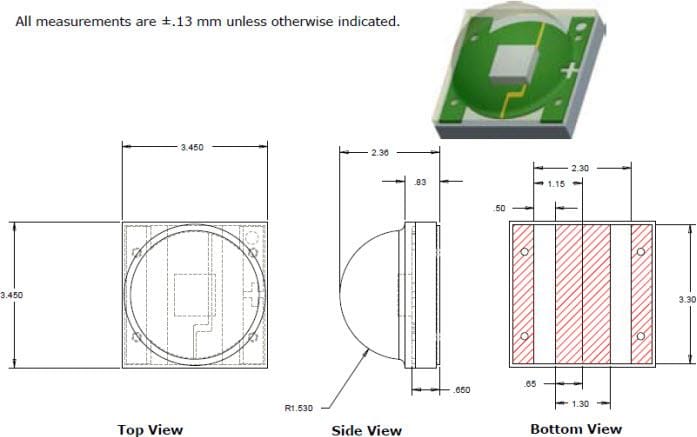 Mechanical Drawing - Cree LED XLamp® XT-E Royal Blue LEDs