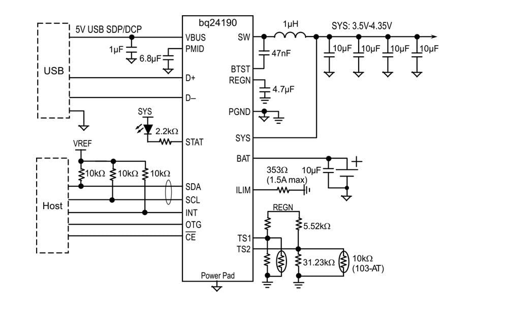 Diagrama de bloques - Texas Instruments Cargadores USB / adaptador bq2419x