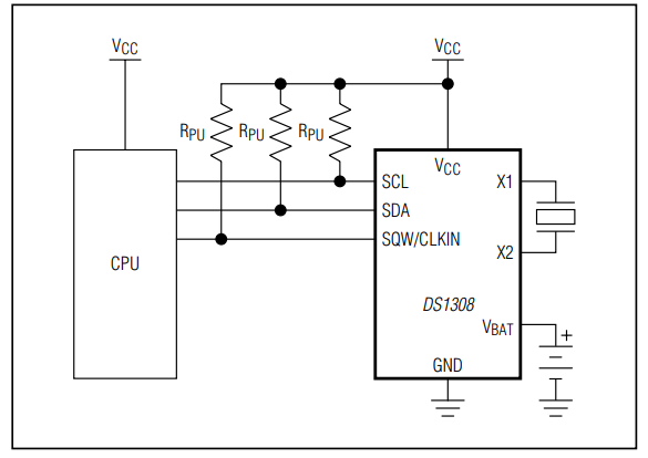 Diagrama de circuito de aplicación - Analog Devices / Maxim Integrated RTC I²C RTC de baja corriente DS1308