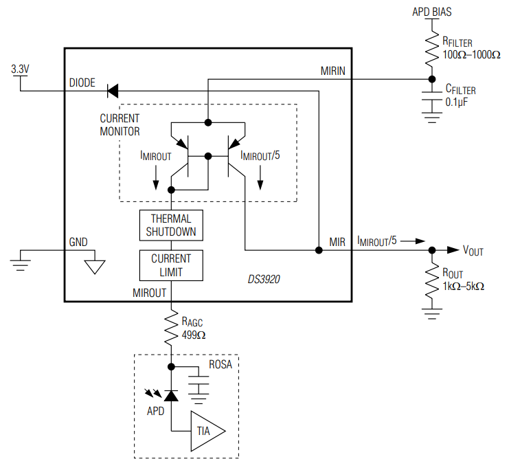 Application Circuit Diagram - Analog Devices / Maxim Integrated DS3920 Fast Current Mirror