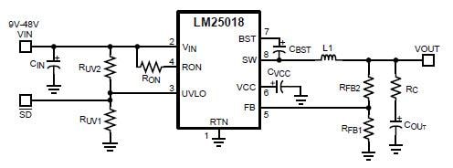 Texas Instruments Reguladores reductores LM25017/8/9 48V 