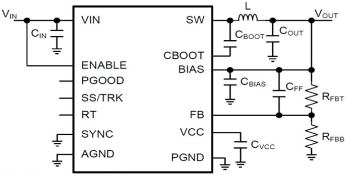 Esquema - Texas Instruments Convertidor de reducción de tensión LM4600x 