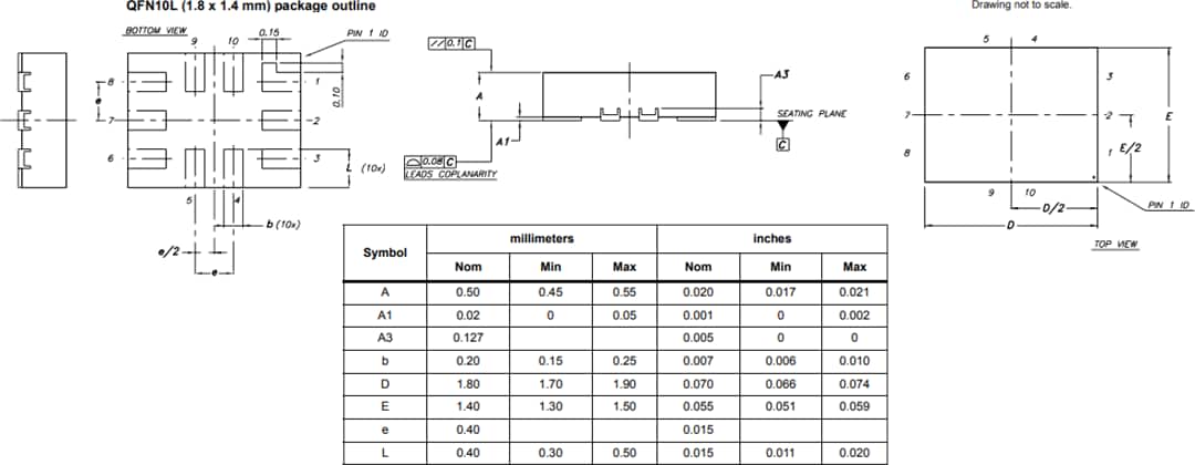 Dibujo mecánico - STMicroelectronics Conmutadores analógicos AS11P2TLR, AS21P2TLR