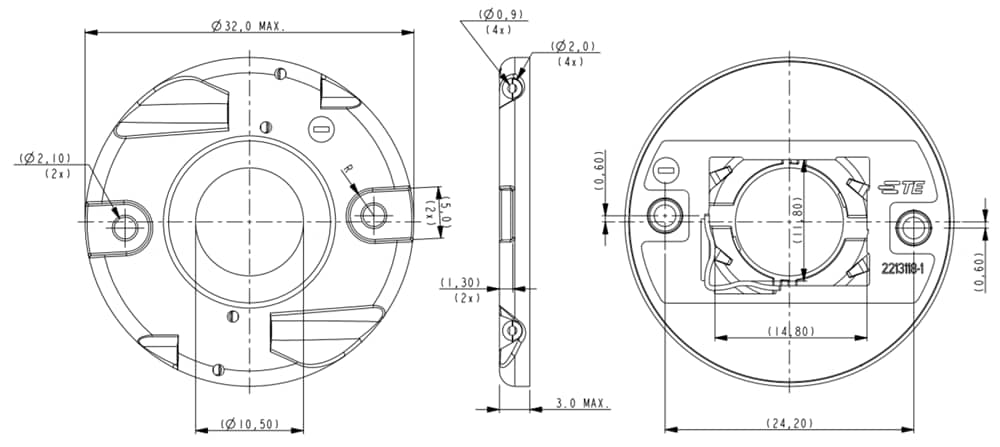 Dibujo mecánico - TE Connectivity Soporte para LED sin soldadura Z32