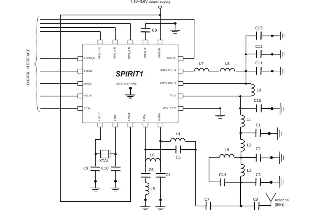 Diagrama de circuito de aplicación - STMicroelectronics Equipos de desarrollo de transceptor y tarjeta secundaria