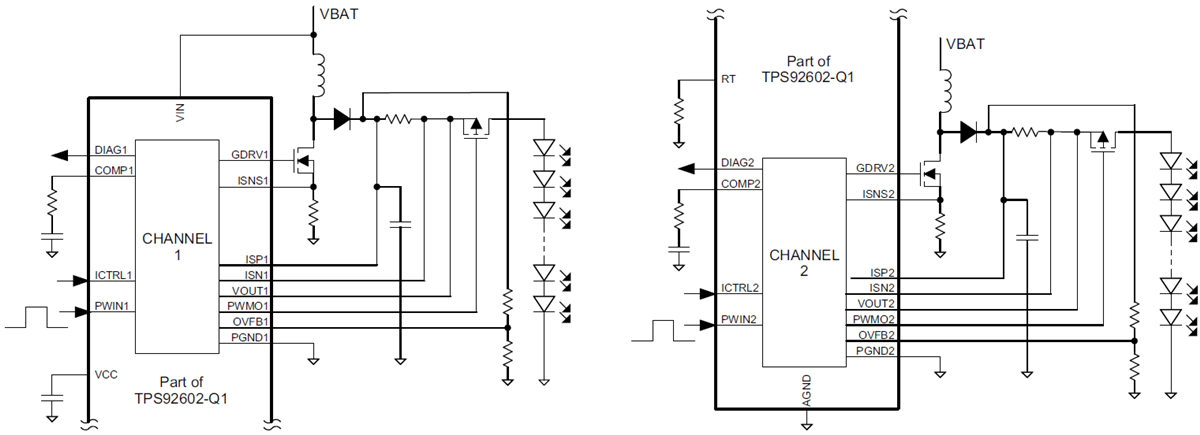 Esquema - Texas Instruments Controlador de LED de los faros de automóviles TPS92602-Q1