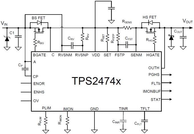 Esquema - Texas Instruments Controlador de tipo ORing y cambio en caliente de alto rendimiento TPS2474x