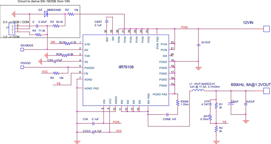 Application Circuit Diagram - MaxLinear XR76108 & XR76112 PowerBlox™ COT Regulators