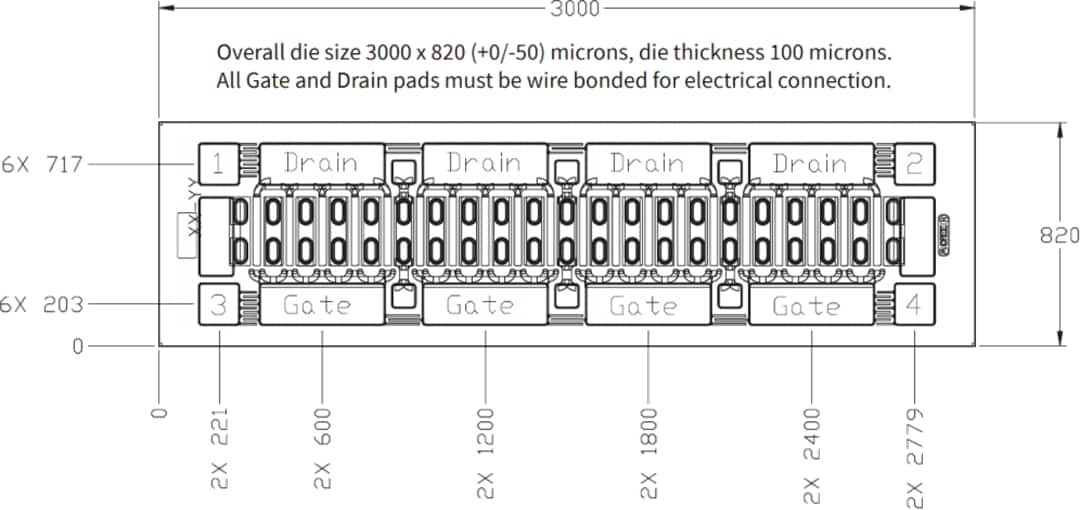 Dibujo mecánico - MACOM HEMT GaN de 6 GHz CGHV600
