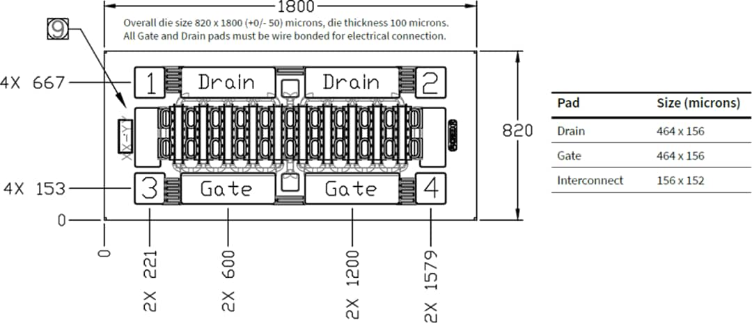 Dibujo mecánico - MACOM HEMT GaN de 6 GHz CGHV600