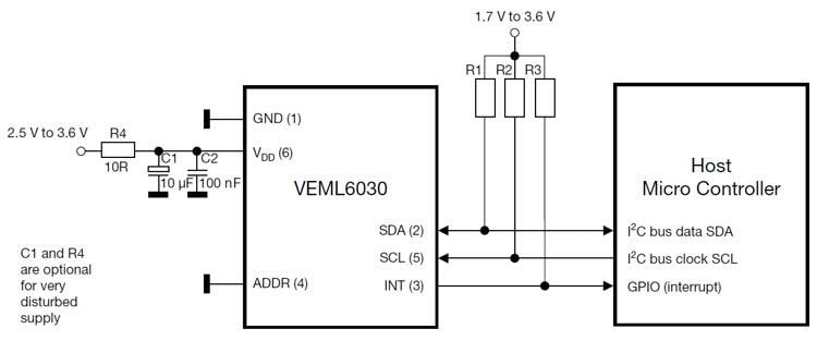 Application Circuit Diagram - Vishay Semiconductors VEML High Accuracy Ambient Light Sensors