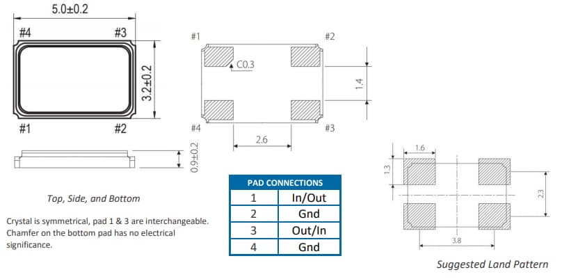 Mechanical Drawing - ECS ECX-53BQZ Ultra-Miniature Rugged SMD Crystals
