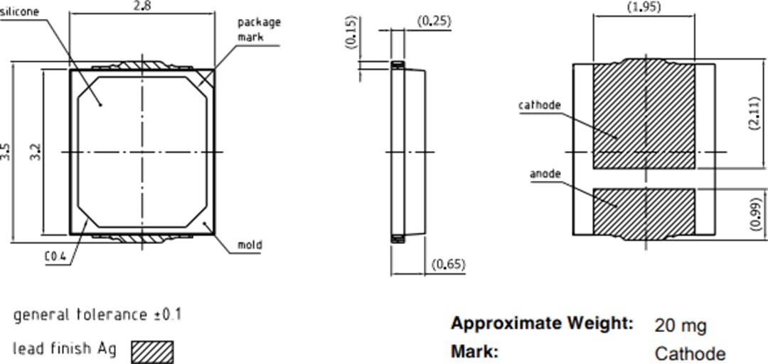 Mechanical Drawing - ams OSRAM DURIS E 2835 LEDs