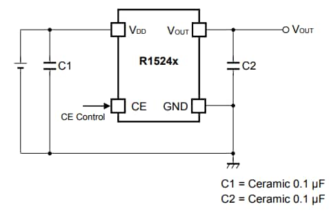 Application Circuit Diagram - Nisshinbo R1524x Low Supply Current LDO Regulators