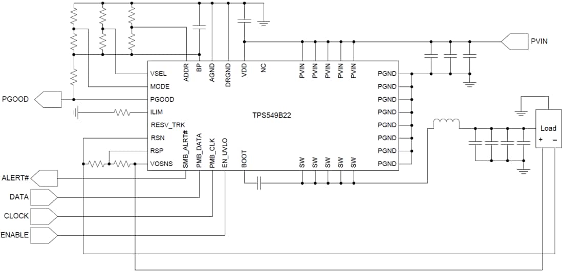 Application Circuit Diagram - Texas Instruments TPS549B22 Synchronous Step-Down Converter