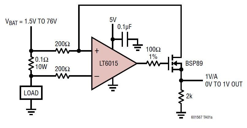 Diagrama de circuito de aplicación - Analog Devices Inc. Amplificadores operativos de precisión LT6015 Over-The-Top®