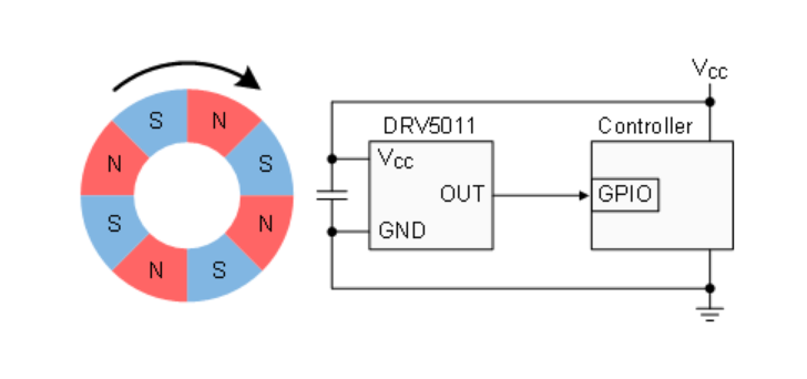 Schematic - Texas Instruments DRV5011 3.8mT 5.5V Hall Effect Latches