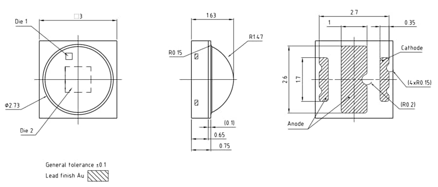 Mechanical Drawing - ams OSRAM OSCONIQ® P 3030 Single-Color LEDs