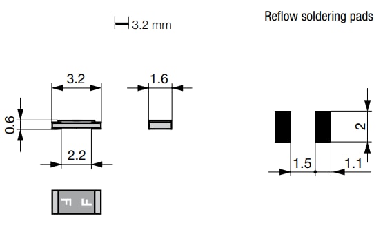 Mechanical Drawing - Schurter USF 1206 Surface-Mount Fuses