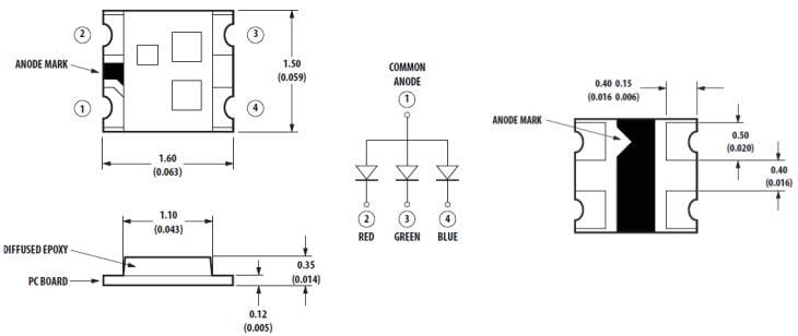 Mechanical Drawing - Broadcom HSMF-C114 Tricolor ChipLED