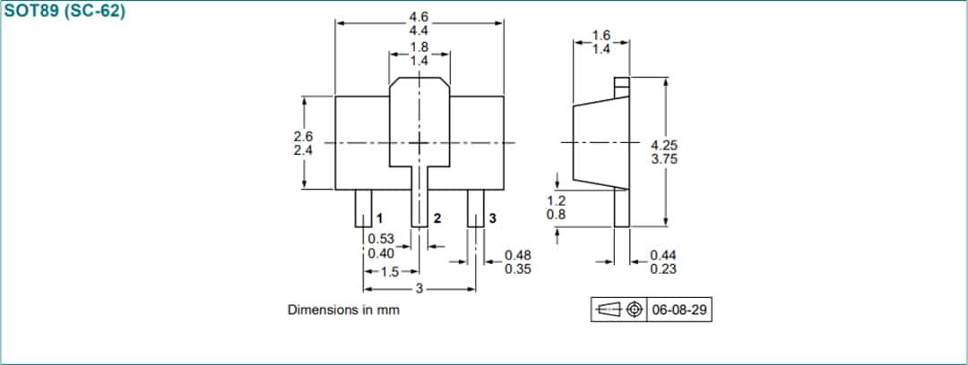Mechanical Drawing - Nexperia BCXxT 80V 1A Bipolar Junction Transistors