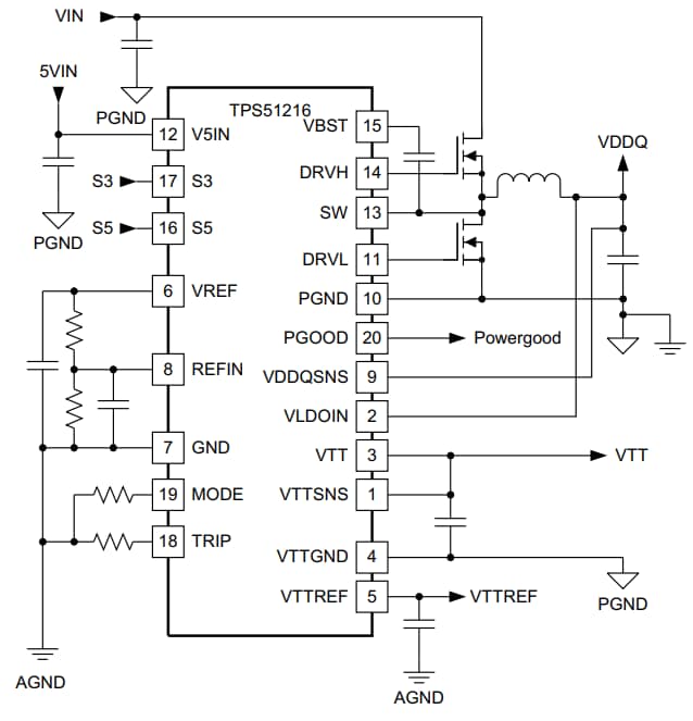 Block Diagram - Texas Instruments TPS51216 DDR Memory Power Solution