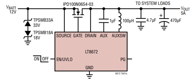 Application Circuit Diagram - Analog Devices Inc. LT8672 Active Rectifier Controllers