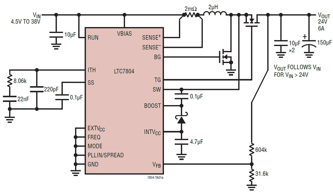 Application Circuit Diagram - Analog Devices Inc. LTC7804 Low IQ Synchronous Boost Controller