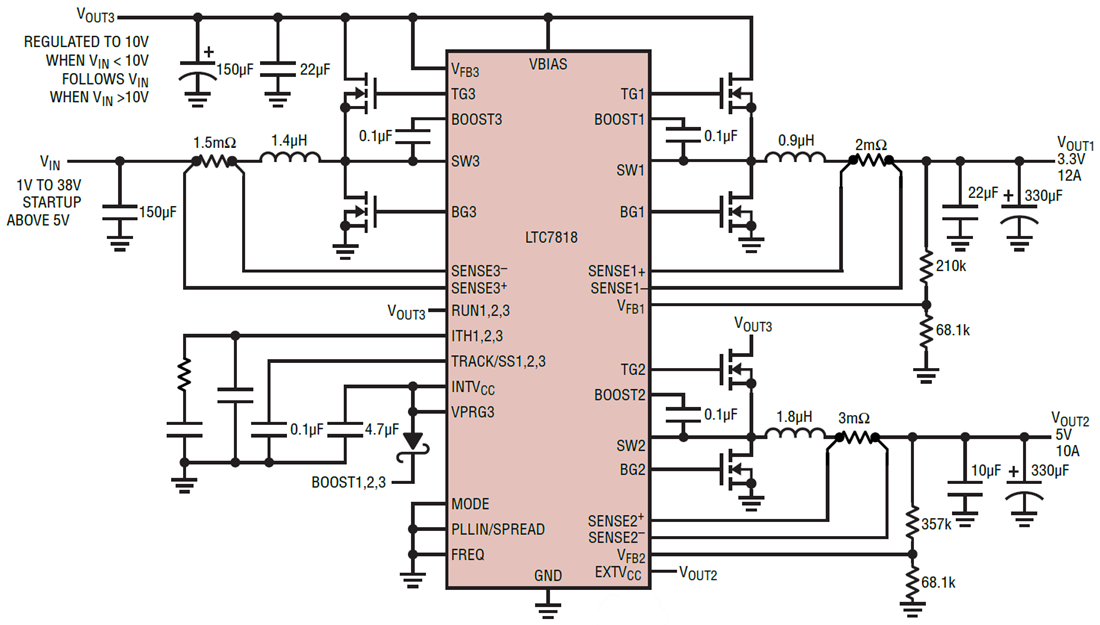Application Circuit Diagram - Analog Devices Inc. LTC7818 Triple Output Synchronous Controller