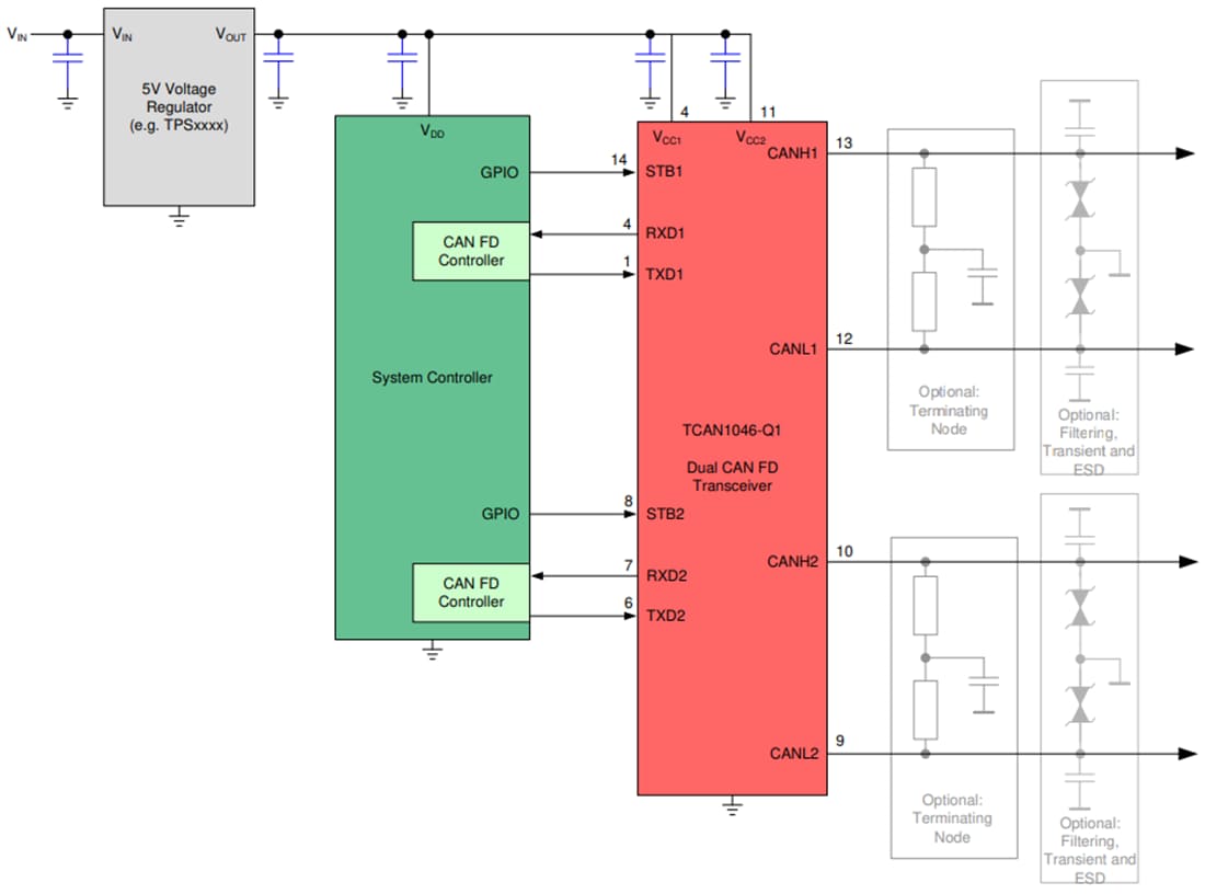 Schematic - Texas Instruments TCAN1046-Q1 Fault-Protected CAN FD Transceiver