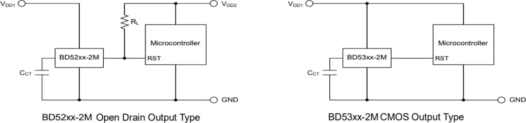 Application Circuit Diagram - ROHM Semiconductor BD52 & BD53 Automotive Voltage Detector ICs