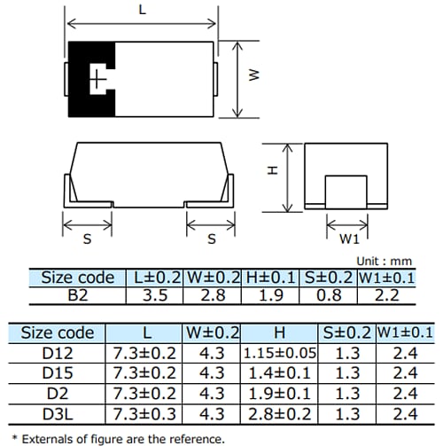Mechanical Drawing - Panasonic Electronic Components POSCAP™ TQC Polymer Tantalum Solid Capacitors