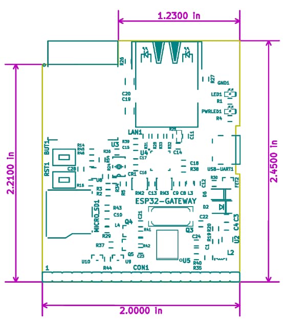 Mechanical Drawing - Olimex Ltd. ESP32-GATEWAY-x-IND Development Boards