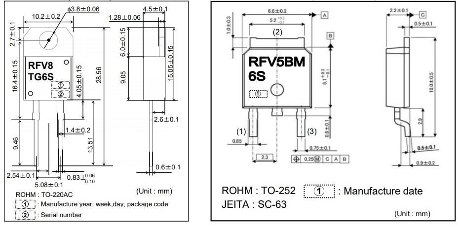 Mechanical Drawing - ROHM Semiconductor RFV Series Fast Recovery Diodes