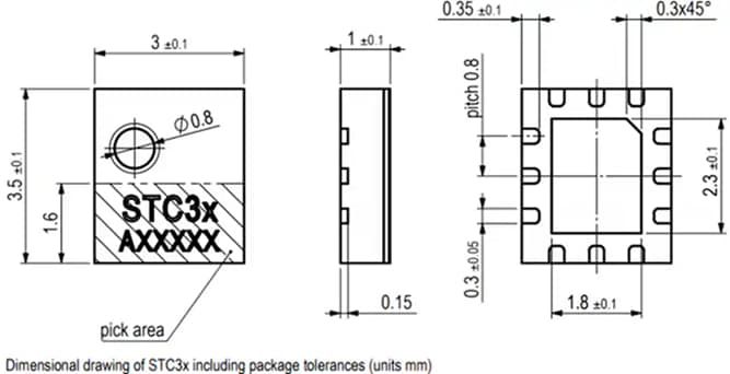 Mechanical Drawing - Sensirion STC31-C Thermal Conductivity Sensor for CO2