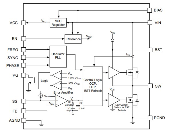 Application Circuit Diagram - Monolithic Power Systems (MPS) MPQ4469-AEC1 Switching Regulator