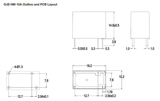 Mechanical Drawing - TE Connectivity OJS Miniature PCB Relays