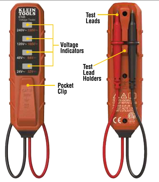 Infographic - Klein Tools ET45VP AC-DC Voltage & Receptacle Test Kit