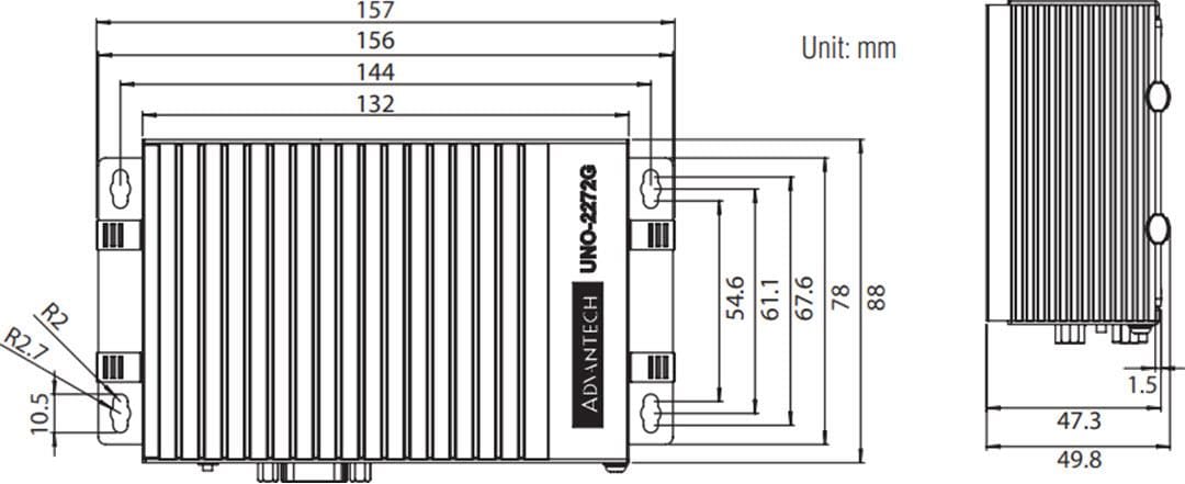 Mechanical Drawing - Advantech UNO-2272G Palm-Size Automation Computer