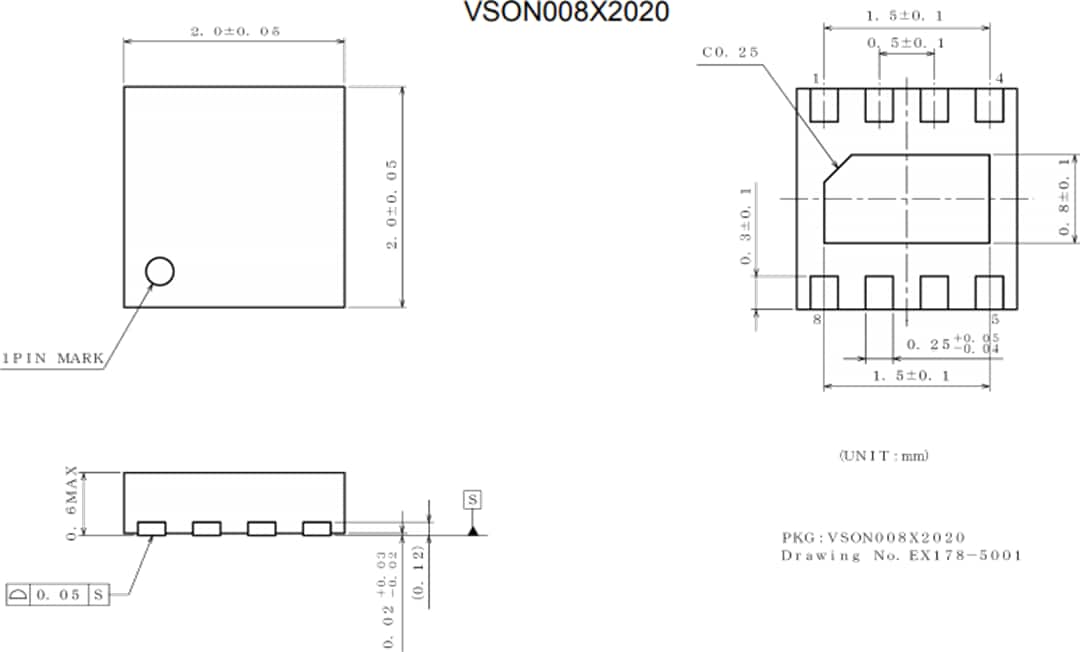 Mechanical Drawing - ROHM Semiconductor BD9S Series Automotive Buck DC-DC Converters