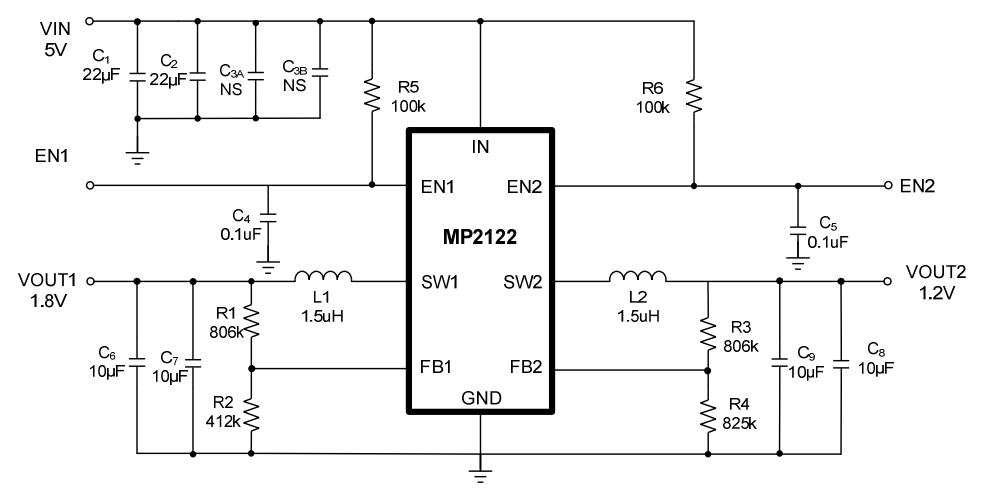 Schematic - Monolithic Power Systems (MPS) EV2122-J-00A Evaluation Board
