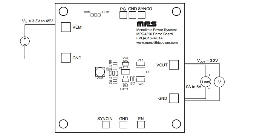 Mechanical Drawing - Monolithic Power Systems (MPS) EVQ4316-R-01A Evaluation Board