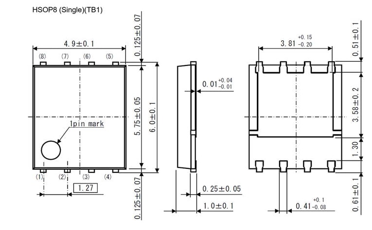 Mechanical Drawing - ROHM Semiconductor RS1L151AT P-Channel -60V -56A Power MOSFET