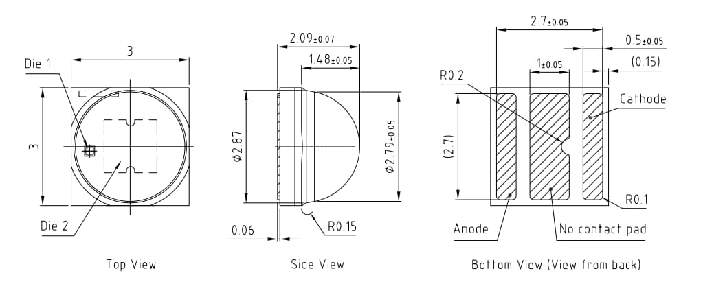 Mechanical Drawing - ams OSRAM OSLON® Square GW CSSRM3.PM High Power LEDs
