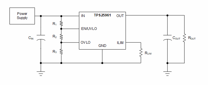 Schematic - Texas Instruments TPS25961 100mΩ eFuse