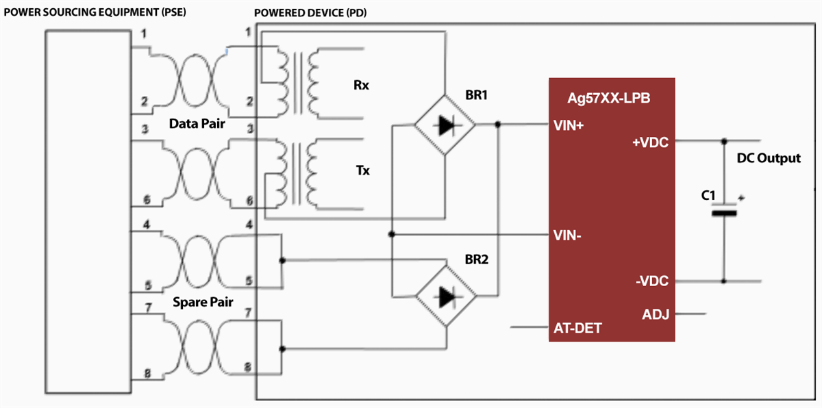 Application Circuit Diagram - Silvertel Ag5700-LPB Miniature SMT PoE+ PD Modules