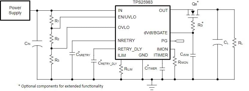 Esquema - Texas Instruments Fusibles eFuses Hot-Swap TPS25983