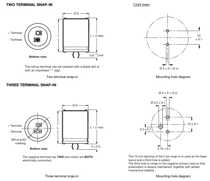 Mechanical Drawing - Vishay / BC Components 156 PUM-SI Aluminum Electrolytic Capacitor